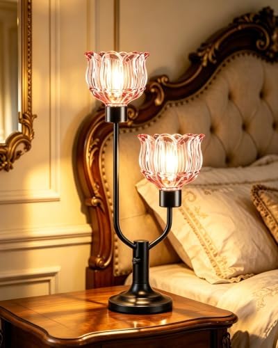 Mid Century Modern Table Lamp Dimmable Vintage Black Flower Lamp