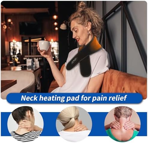 Red Light Cordless Neck Heating Pad with Vibration Massage for Neck Pain Relief, Heat Pad for Neck with 3000mAh Battery, Heated Neck Massager for Soreness Stiffness, 3 Levels Heat & Massage