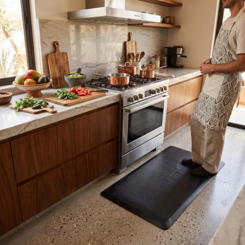Anti Fatigue Floor Mat, Non Slip PVC Kitchen Mat, and Standing Desk Mat for Home Office Hotel (17 x 27 Inch, Black)