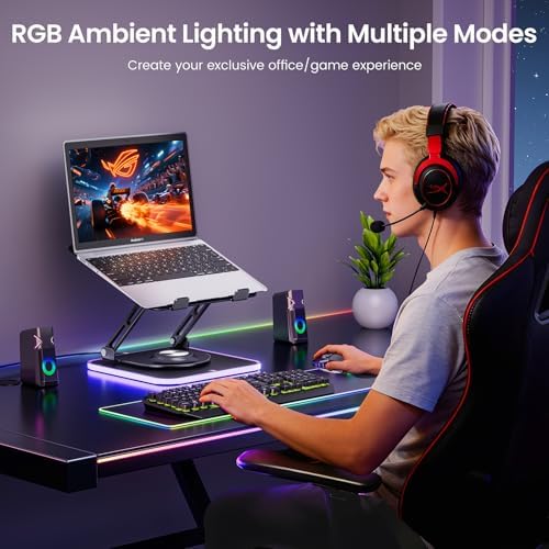 360°Rotating Laptop Stand with RGB Lights, Fits 10-16"Laptops MacBooks