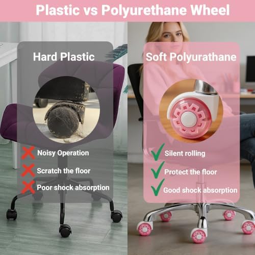 Pink Office Chair Wheels with Seamless One-Piece Nylon Cover, 2 Inch Rubber Gaming Wheels Replacement, Smooth Rolling for Hardwood Carpet Tile Floors, 11 * 22mm Universal fit