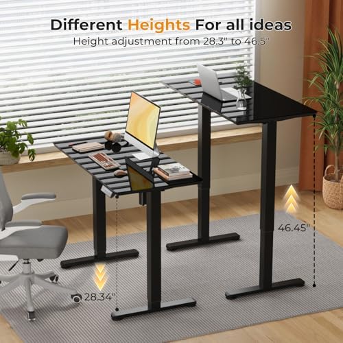 JOY worker Small Glass Standing Desk, 40" Electric Stand Up Desk on Wheels