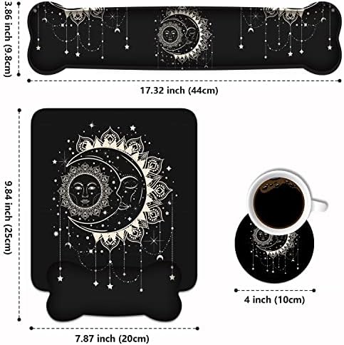Wrist Rest Support Ergonomic Gel Mouse Pad and Memory Foam Keyboard Set, Non-Slip Rubber PU Base for Home Office Working Studying Easy Typing & Pain Relief, Celestial Theme Sun with Crescent Moon