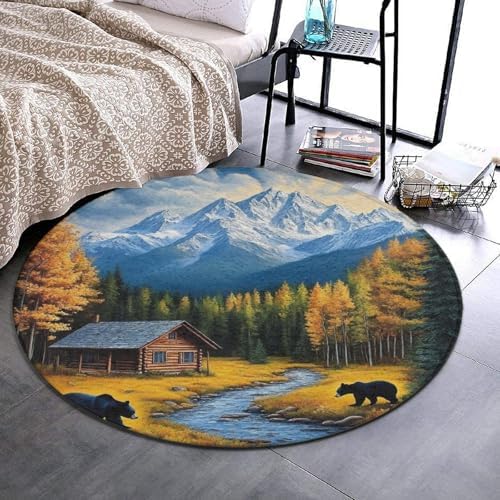 Fashion Round Area Rug Large Non Slip Carpet Unisex Home Decor Mat Black Bears