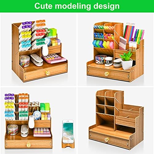 Marbrasse Upgraded Wooden Pencil Holder, Pen Organizer for Desk, Easy Assembly, Art Supply Organizer, Desktop Stationary (Cherry)