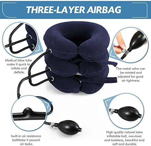 Jaximy Neck Stretcher, Neck Traction Device, Cervical Traction Device, Neck Pain Relief, Adjustable Inflatable Neck Brace & Neck Stretcher Cervical Traction, Neck Decompression Home Use (Blue)