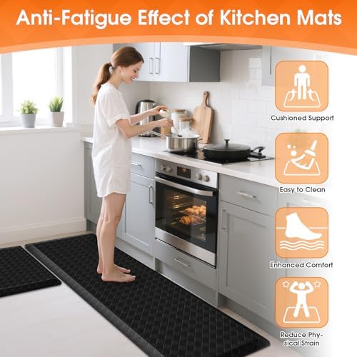 TranquilRelax 4/5 Inch Cushioned Anti Fatigue Kitchen Mats for Floor, Black