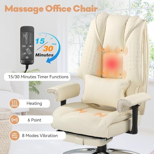 Vibrate Massage Heated Executive Office Chair for Home Office, Beige