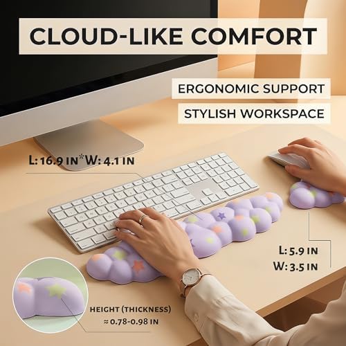 Cloud Wrist Rest Set for Keyboard & Mouse,Light Purple Colorful Star