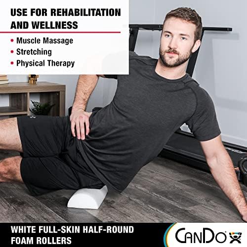 Cando-30-2341 Full-Skin PE Foam Roller For Muscle Restoration, Massage Therapy, Sport Recovery, And Physical Therapy. White, 6" x 12", Half-Round