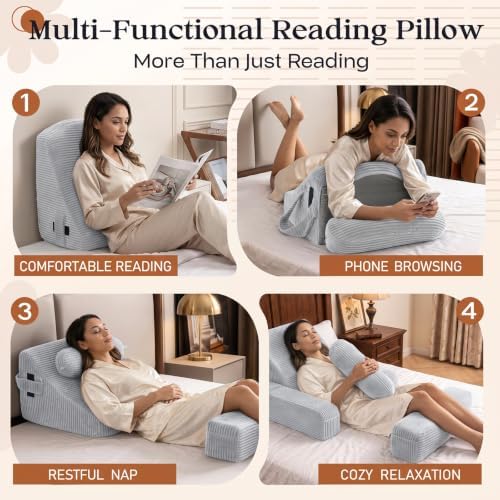 Reading Pillow/Backrest Pillow with Arms, Cup Holder & Phone Pocket
