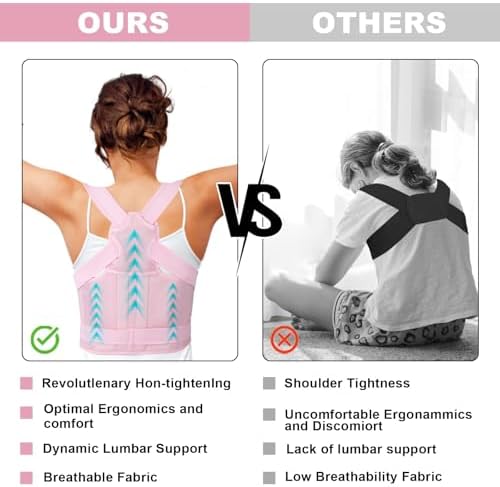 Posture Corrector for Women and Men,4 In 1 Adjustable Full Back Brace,Posture Braces Can Relieve Upper and Lower Back Pain, Shoulder Braces for Hunchback,Scoliosis, Lumbar Spine, Spine（Medium Pink）