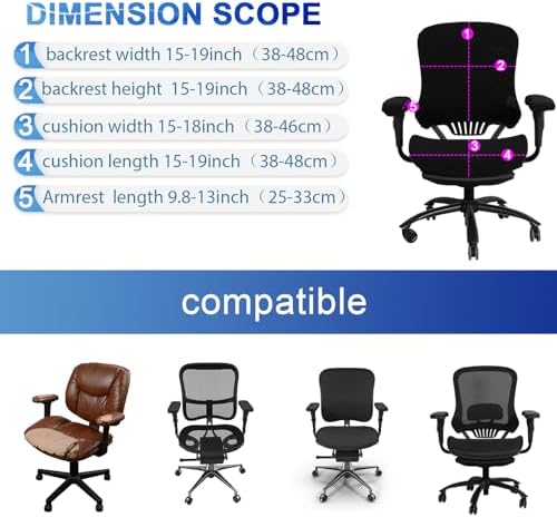 Tallew Office Chair Covers Set Computer Universal Protective Stretchable Chair Seat Covers Desk Armrest Slipcovers Pads Office Cushion Backrest for Rotating(Black)
