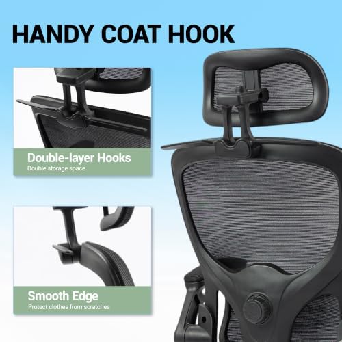 Ergonomic Office Chair with Flip-up Arms & Coat Hanger, Black