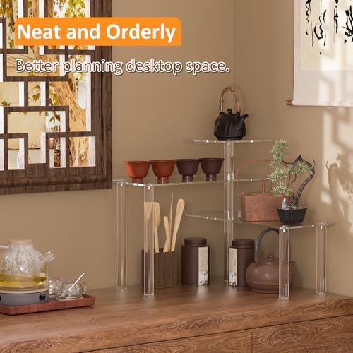 Sezanrpt Clear Countertop Corner Organizer Shelf 11.8x11.8x12.4 Inch, 3 Tier Acrylic Bathroom Organizer Corner Shelf for Countertop, Space Saver, Moisture Proof (Pack of 2)
