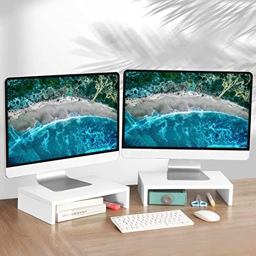 TEAMIX White Monitor Stand Riser, 2 Pack Wood