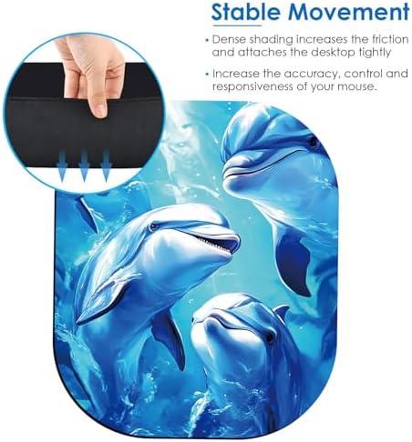 Small Mouse Pad，Mini Mouse Pad 6 x 7 Inch，for Laptop Keyboard Tray Wireless Mouse Home Office Travel，with Non-Slip Rubber Base, Waterproof Mouse Mat，Blue Dolphins Underwater
