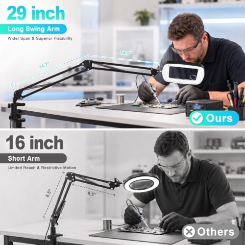 12X 30X Large Magnifying Glass with Light, Stand & Clamp, LED Desk Lamp