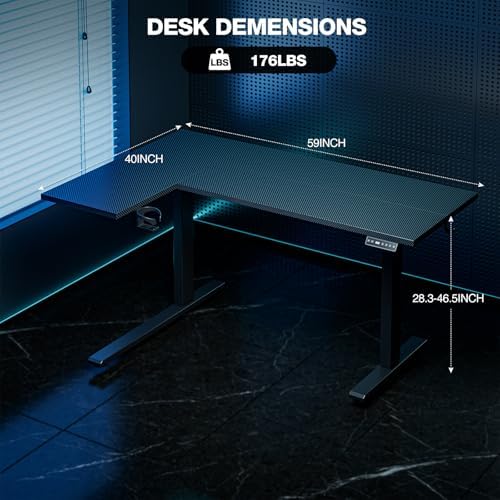 Muvai 59" L Shaped Standing Desk with Cable Tray, Reversible, Black Carbon