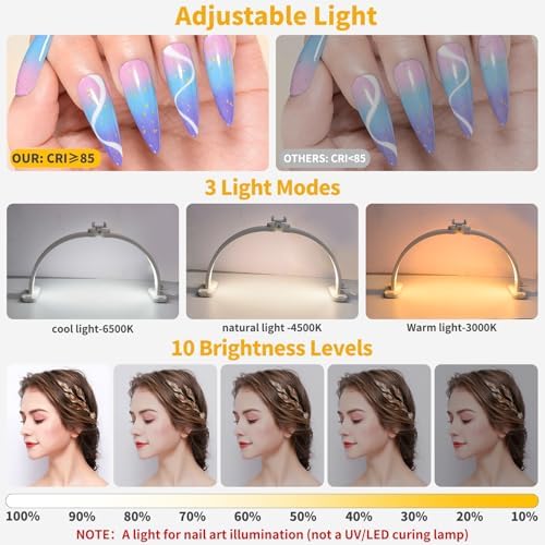 CGBE Nail Tech Light: 30.7" Half Moon Nail Desk Lamp with Phone Holder
