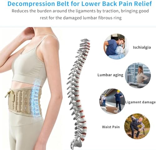 Decompression Back Belt, Inflatable Back Brace for Back Pain,Beige