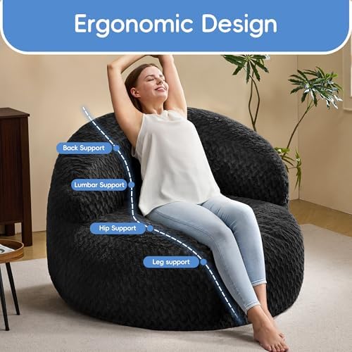 Hobestluk Giant Memory Foam Bean Bag, No-Assembly, Chevron Black Single