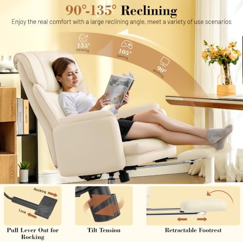 FelixKing Office Chair, Flip Armrests for Pets Criss Cross Legged, White
