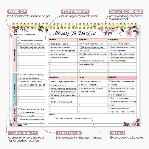 Taja Weekly To Do List Notepad, Undated Weekly Planner Pad, 8.5" x 11"