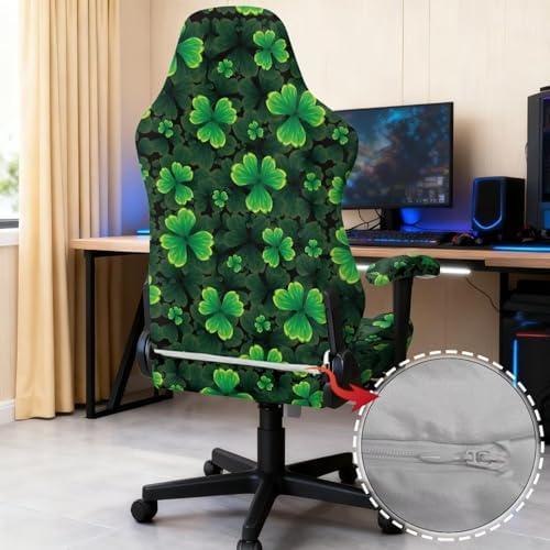 Shamrock Print Gaming Chair Cover with Armrest Covers Stretch Washable Furniture Protector Soft Reclining Racing Gaming Chair