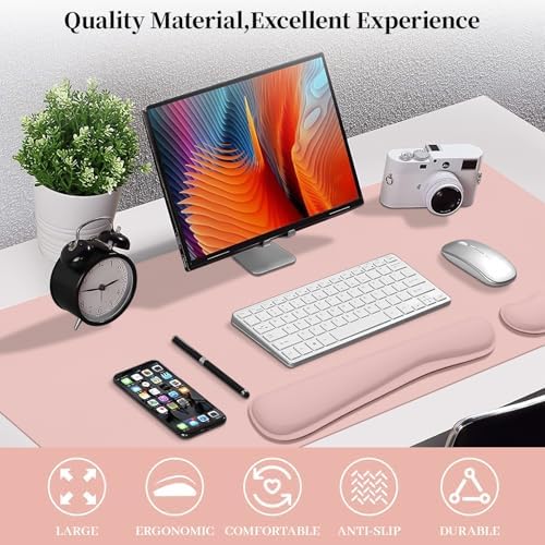 Desk Mat Set,3-in-1 Mouse Pad with Wrist Rest and Keyboard Pad