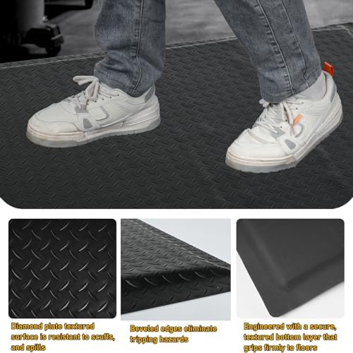 Nisorpa Anti Fatigue Mats Industrial 3' x 5' Ergonomic Standing Mat 15/16" Extra Thick Shop Floor Mat Heavy Duty Commercial Diamond Plate Safty Mat Support for Leg & Back Pain, Black