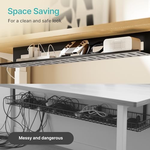 PEGZONE Under Desk Cable Management Tray, 31.5'' Screw-Mount Steel Rack
