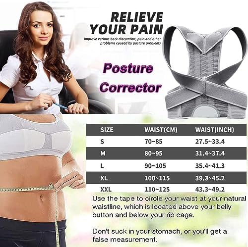 Posture Corrector for Women and Men, Adjustable Back Straightener Posture Corrector,Upper Lower Back Brace Support Belt for Men Women Body Neck Shoulder Trainer (XL, Grey)