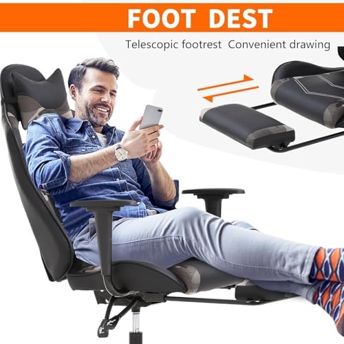 PC Gaming Chair with Footrest, Ergonomic Home Office Chair with Lumbar Support & Headrest Pillow, Camo