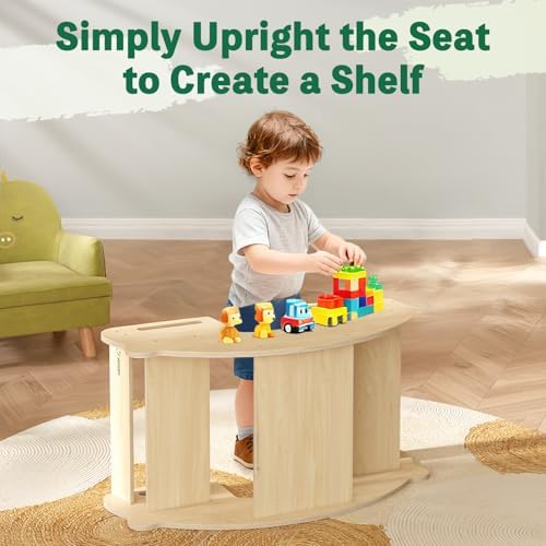 3-in-1 Kids Table and Chair and Kid Seesaw - Convertible Activity Table with Twin Chairs Montessori Balancing Toy,Teeter Board for Children,Birchwood