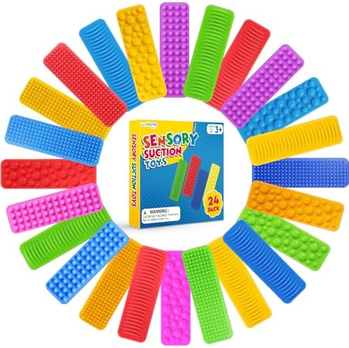 Sensory Fidget Toys Kids Adults: 24 Pack Textured Suction Toys for Autism