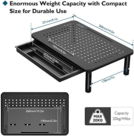 BONTEC 1 Pack Adjustable Monitor Stand Riser with Drawer, Supports 44lbs