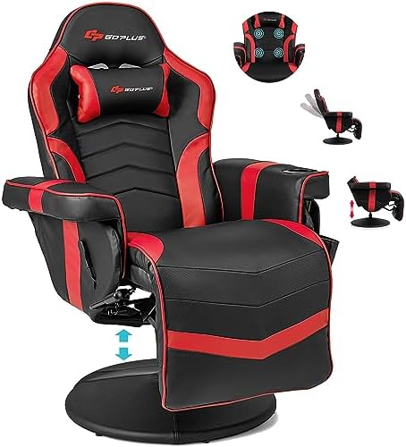 POWERSTONE Gaming Recliner, Adjustable Massage Gaming Chair with Cup Holder Footrest Ergonomic Single Sofa Living Room Home Theater Seating with Side Pouch (Red)