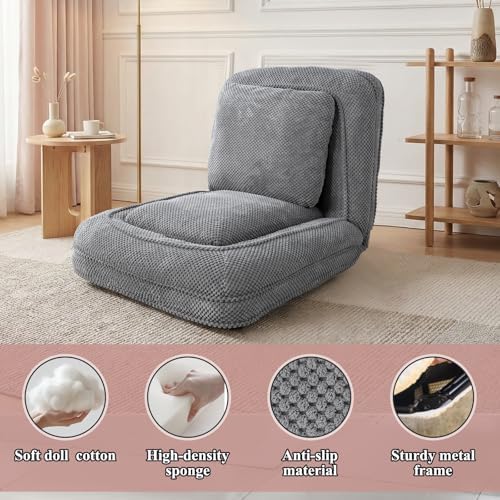 Human Dog Bed, Lazy Sofa Couch, Plush Floor Gaming Chair,5 Adjustable Position, sit, Sleep, fold, Suit to Put in Bedroom, Living Room,Space Saving Design (Gray)