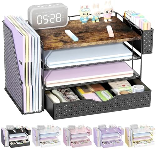 Wood Desk Organizers and Accessories with File Holder & Catalog Racks