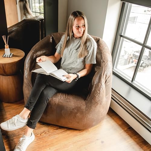 Big Joe Milano Large Bean Bag Chair for Kids, Teens, Adults, Espresso Blazer, Lightweight Seat for Reading Nook and Gaming Vegan Leather, 3.5 foot Refillable