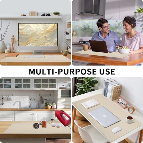 Bloss Beige Desk Mat with Stitched Edges,27.6" x 13.8" Keyboard Pad