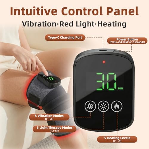Red Light Therapy Knee Massager with Heat & Vibration