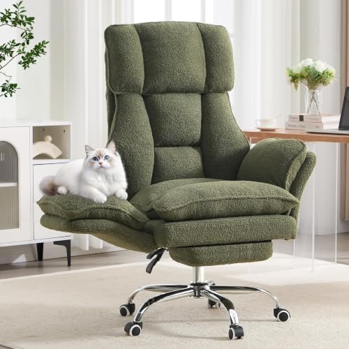 Big and Tall Office Chair with Flip Arms and Footrest, Teddy Criss Cross Legged Home Office Desk Chair with Pet Seat, Comfy Reclining Computer Gaming Chair, Green