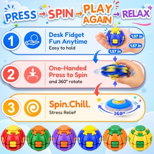 24 Pcs Press to Spin Fidget Spinners Mini Fidget Toys Party Favors for Kids