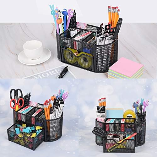 Desk Organizer with 9 Compartments, Mesh Office Organization for Scissors, Post-it, Sticky notes, Pen Holder, Metal Office Desk Organizers and Accessories