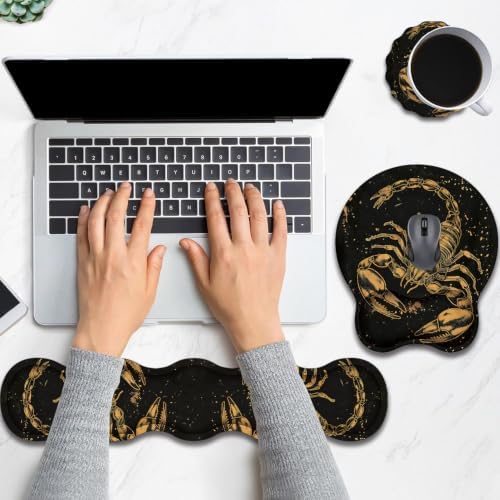 Ergonomic Keyboard Wrist Rest & Mouse Wrist Support Set with Lace Coaster, Gel Memory Foam Anti-Slip Base, Pain Relief for Typing, Scorpio