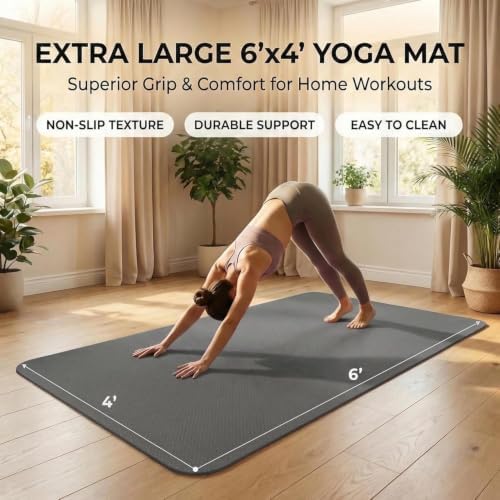 Large Yoga Mat 6'x 4'（72”x 48”）—1/4" &1/3" Extra Wide Exercise Mat 183cm x 122cm Large Exercise Mat Big Home Yoga Mat Pilates Mat,Non Slip,Thick,TPE Workout Mat,for Women & Men, Yoga, Pilates, Gym and Floor Workouts Pilates