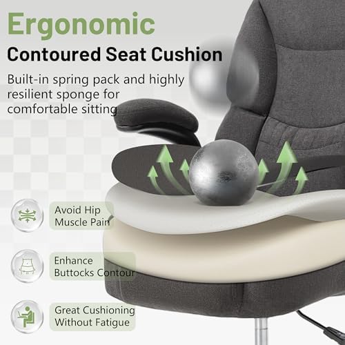500LBS Drafting Chair, High Back Safer Standing Desk Chair, Executive Tall Office Chair with Flip-up Armrests, Upholstered Fabric Task Chair, Ergonomic Seat with Adjustable Height&Foot Ring, Dark Gray