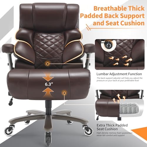 VUZI 700lbs Big and Tall Office Chair, Large Executive Leather Desk Chair